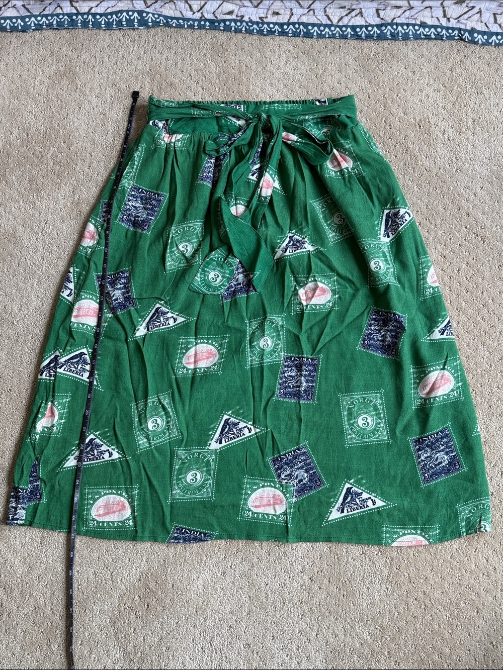 Anthropologie Porridge Clothing Midi Skirt, Green with Stamp Prints, Sz M